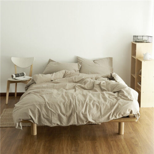 Jollic♡ 米色床包組 素面素色床包組 米色床單米色被套 淺咖啡色大地色100%純棉 土色水洗棉床包枕頭套組雙人床包