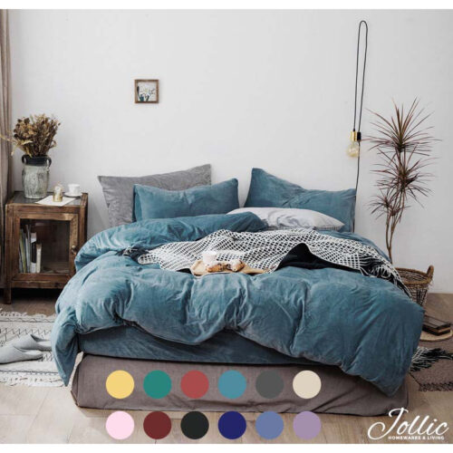 Jollic藍色刷毛床包組 tiffany藍色刷毛床包組 秋冬加厚加絨 保暖床包兩用被 藍色 土耳其藍床組 霧藍霧面藍色
