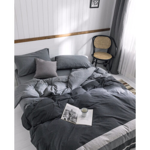 天竺棉黑色床包組 灰黑色雙人整組床包 簡約條紋 100%純棉精梳棉床包 超柔軟親膚 簡約針織棉 春夏新款通用材質 IG