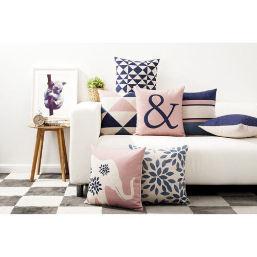 Jollic♡大象抱枕 幾何抱枕北歐簡約抱枕 IKEA北歐風抱枕套腰枕腰靠 床頭枕沙發枕棉麻抱枕 單買抱枕套 粉紅色抱枕