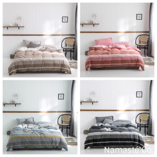 粉紅色條紋 無印良品桃紅色床包粉色床包 女生寢具床包 親膚柔軟被套條紋被單床單枕頭套組 床包四件組 簡約整組床包春夏新款