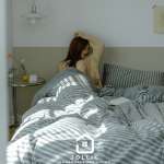 天竺棉灰色條紋床包組 四件組 針織棉質感