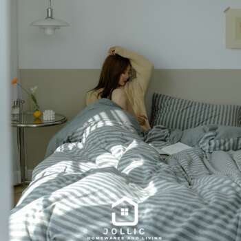 天竺棉灰色條紋床包組 四件組 針織棉質感