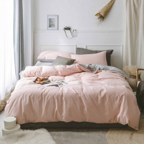 隔日到貨 雙人加大床包組 拼色床包 粉灰正反面被套 雙色被套 加大被套組 雙面床包 正反兩面不同的床包 兩用