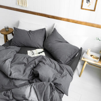 Jollic♡ 100%純棉 水洗棉 黑色白色灰色條紋 深灰條紋 鬆緊帶床包 四件組 條紋 IKEA簡約 深色床組