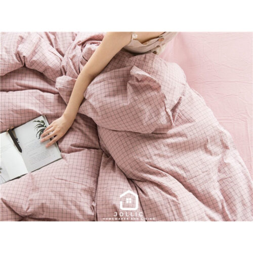 Jollic♡ 粉紅色純棉床包組 粉紅格子 水洗棉親膚床包組 雙人加大台灣尺寸雙人床包 純棉簡約親膚裸睡床包 可裸睡床單