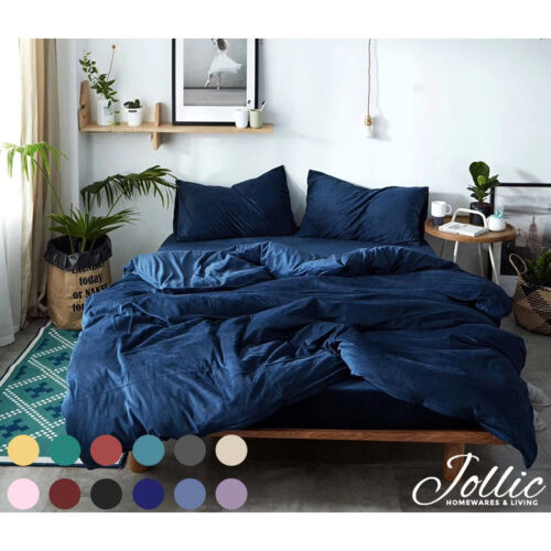 Jollic♡ 寶藍色/深藍色/藍色床包組 單人床/雙人床鬆緊帶四件組 秋冬加厚刷毛床包床單組被套可單買 素面床包無印