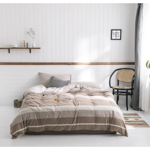 咖啡色條紋床包 四季雙人床包 親膚柔軟 大地色棕色咖啡色床包組 超柔軟雙人床包組床單被單被套枕頭套組 加大款式咖啡色訂做