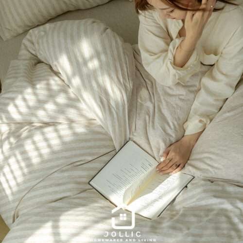 日系·米色條紋床包組 無印良品同材質條紋床包四件組 純棉床包 單人/雙人/加大雙人/特大雙人/6x7床包組 Jollic