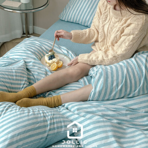 Tiffany藍床包組 綠色床包組|水綠色天竺棉|針織棉 訂做床包 條紋床包組 淺綠色|湖水綠|雙人床包|純棉床包組