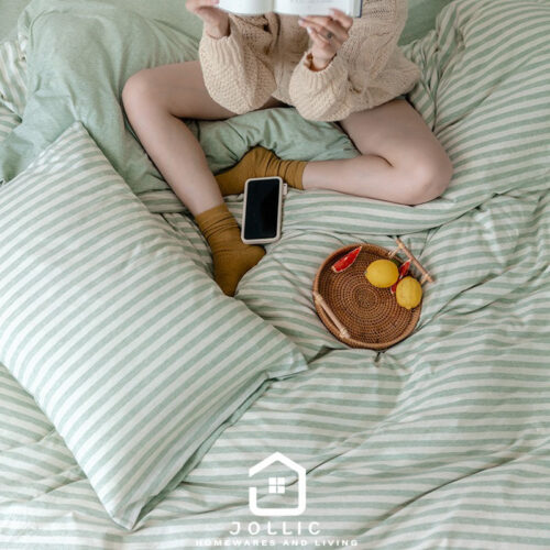 淺綠色條紋床包組 天竺棉 日系·條紋床包組 淺綠色|淡綠色|清新綠色床包組 雙人床包組 加大床包組 無印同材質 純棉床包