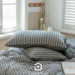 天竺棉灰色條紋床包組 柔軟親膚寢具 主圖