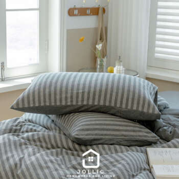 日系簡約灰色條紋床包組 100%天竺棉