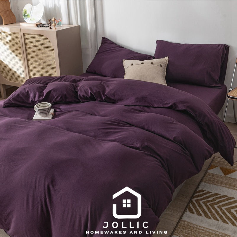 深紫色天竺棉床包組 - 輕鬆換洗設計