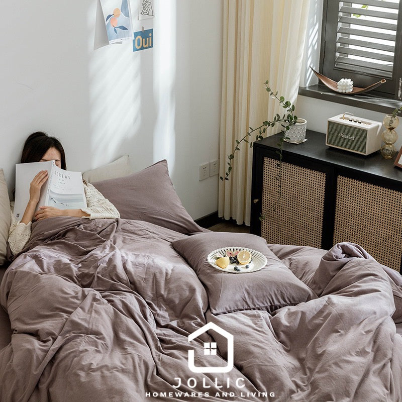 藕色天竺棉床包組 - 被套細節