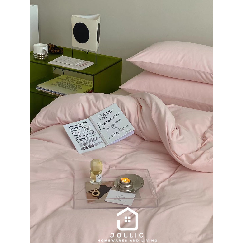 嫩粉色針織棉床包,適合單人雙人加大