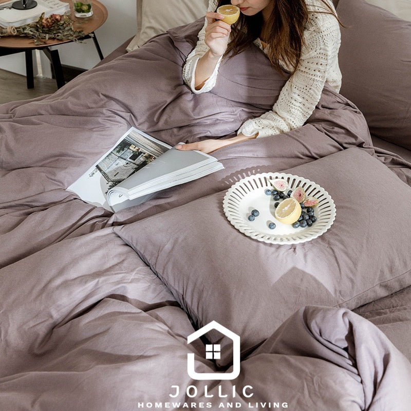 藕色天竺棉床包組 - 柔軟針織棉布料