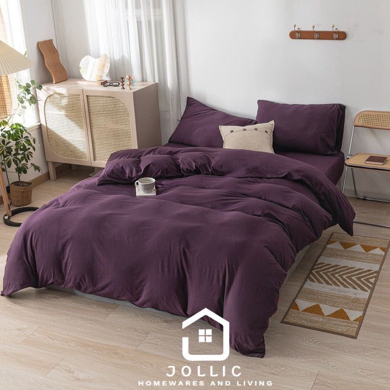 深紫色天竺棉床包組 - 四季適用寢具