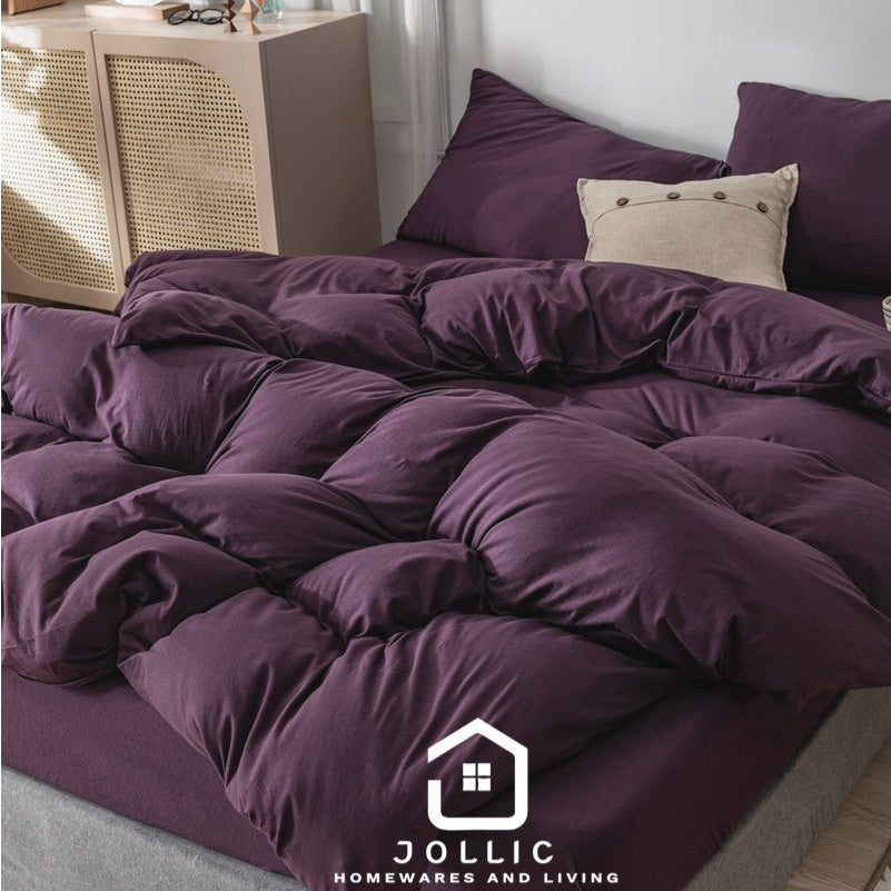 深紫色天竺棉床包組 - 舒適透氣純棉