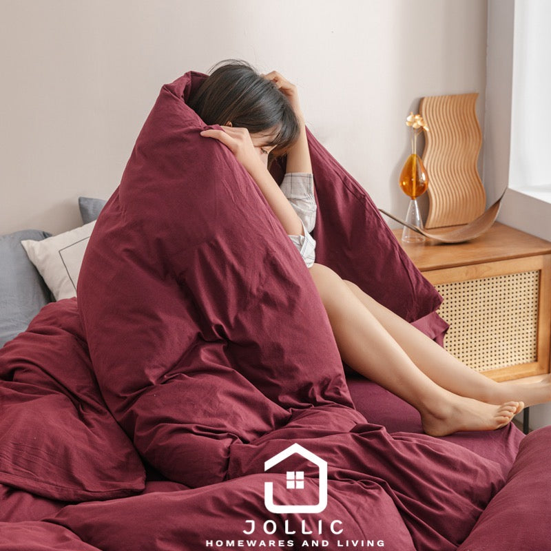 酒紅色 天竺棉 床包組 舒適睡眠情境