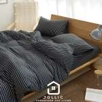 天竺棉細條紋 單人床包組 黑白