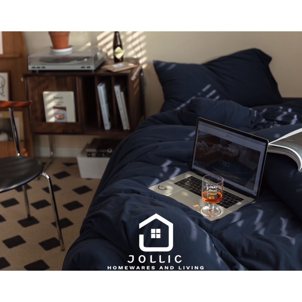海軍藍天竺棉床包組 - 日系簡約風格