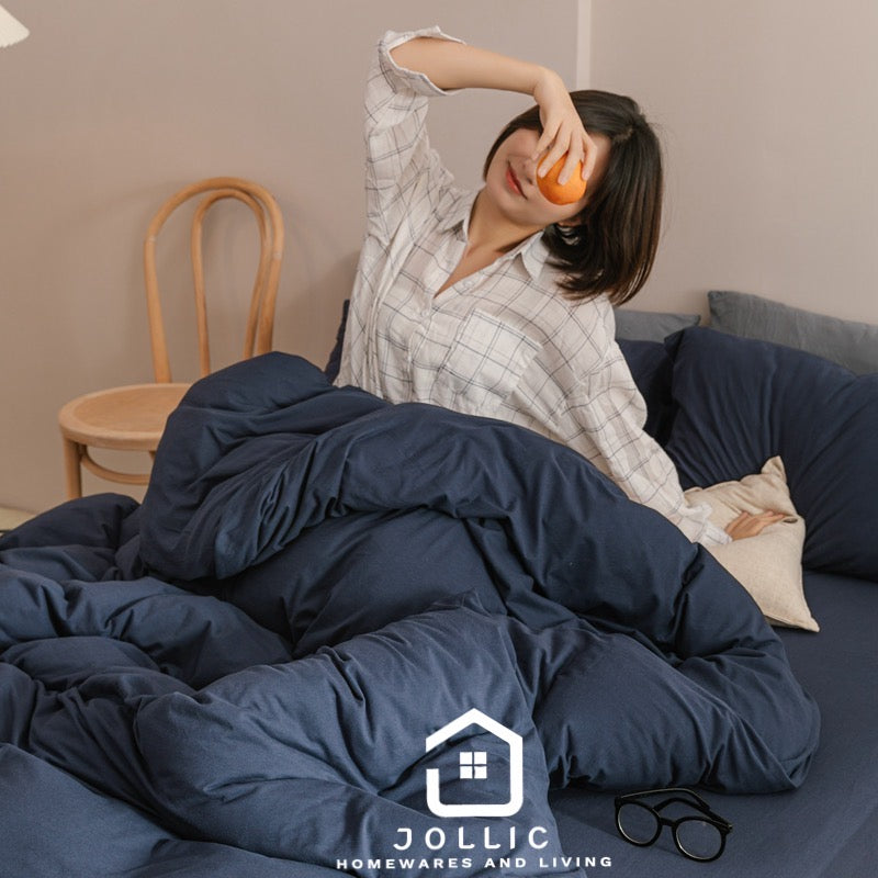 海軍藍天竺棉床包組 - 被套細節