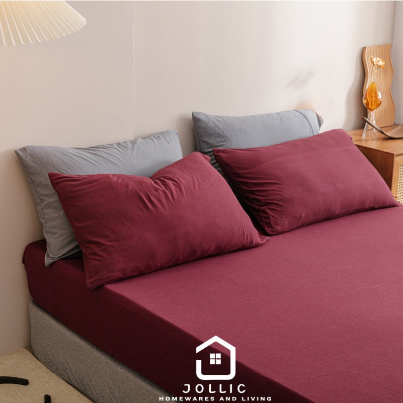 酒紅色 天竺棉 床包組 高雅臥室佈置