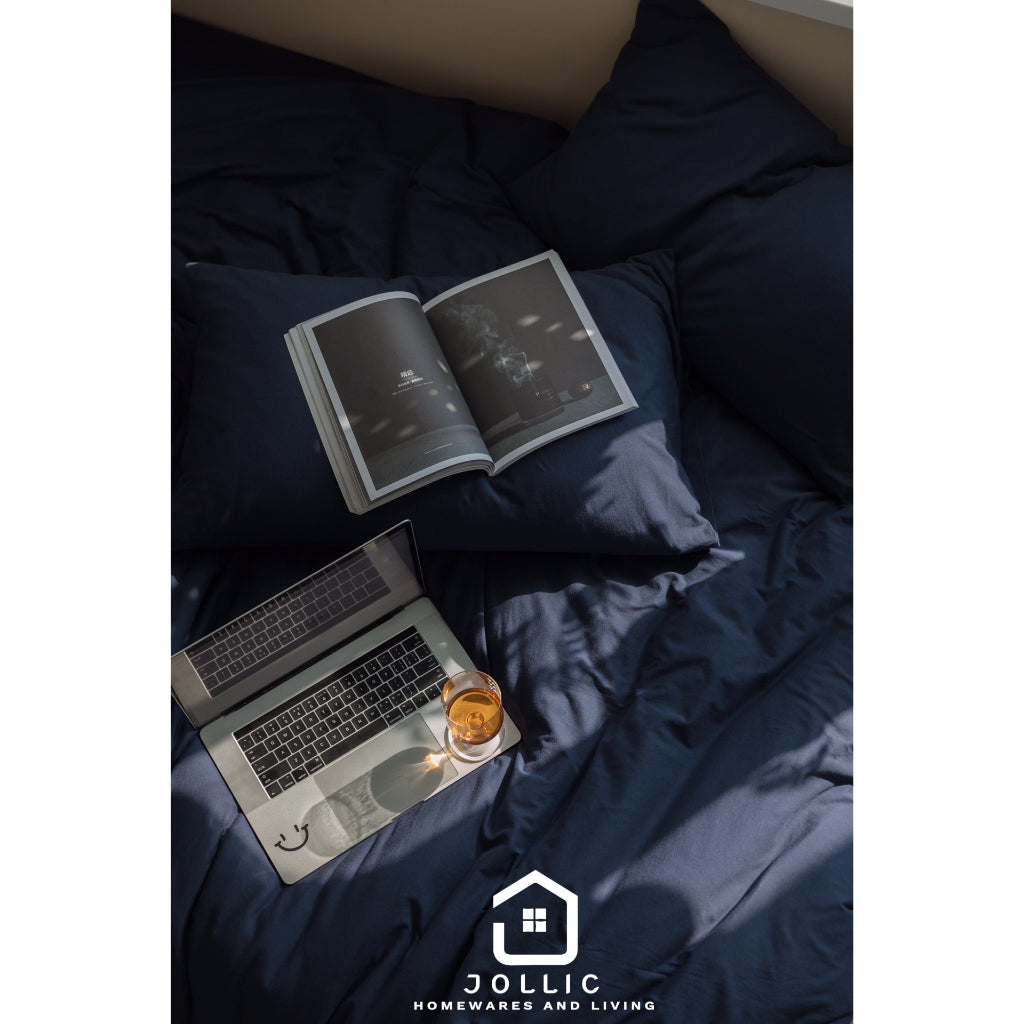 海軍藍天竺棉床包組 - 適用多種床型