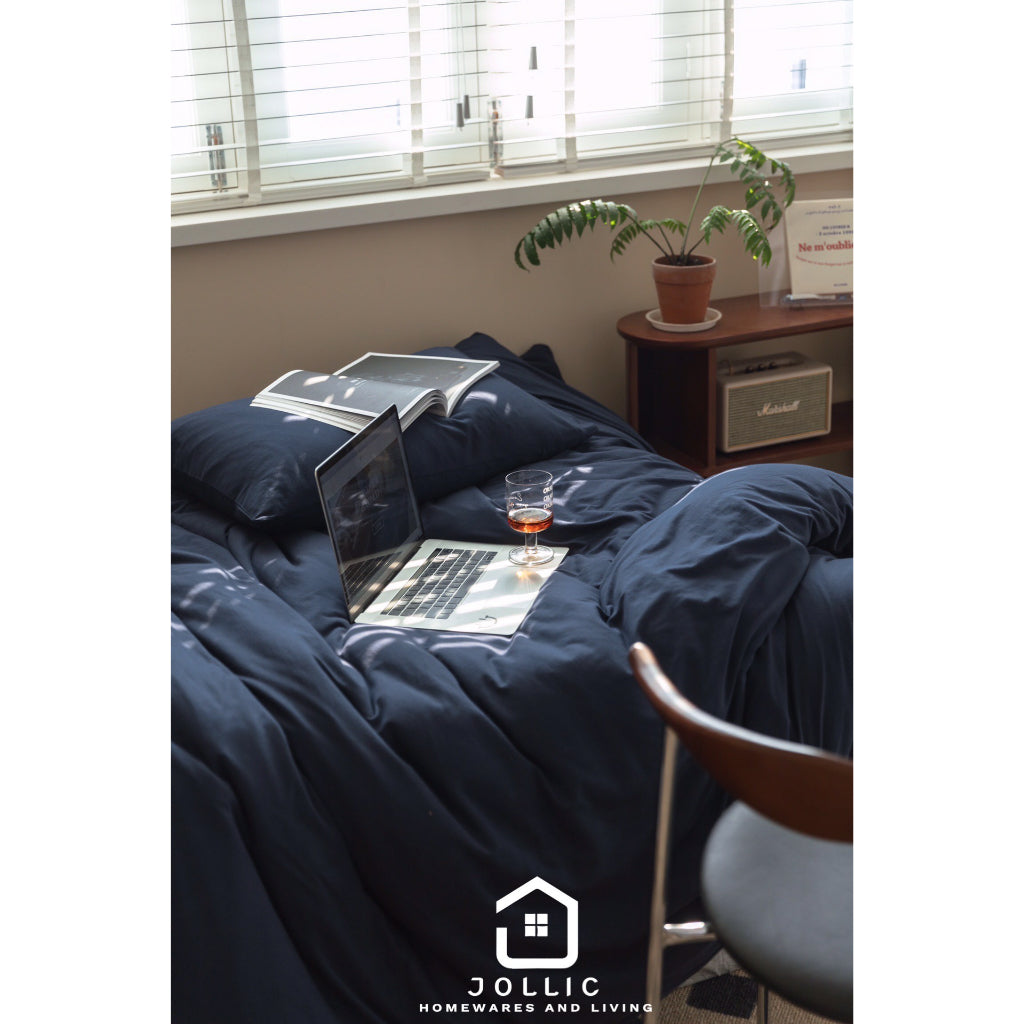 海軍藍天竺棉床包組 - 舒適睡眠體驗