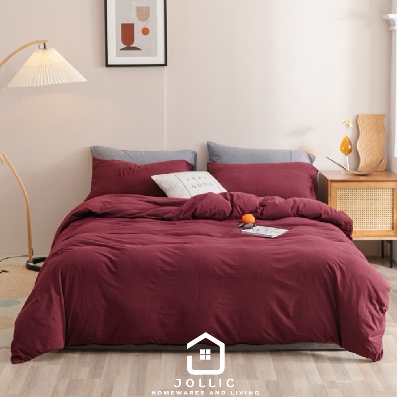 天竺棉 床包組 酒紅色 純棉針織床包組正面圖